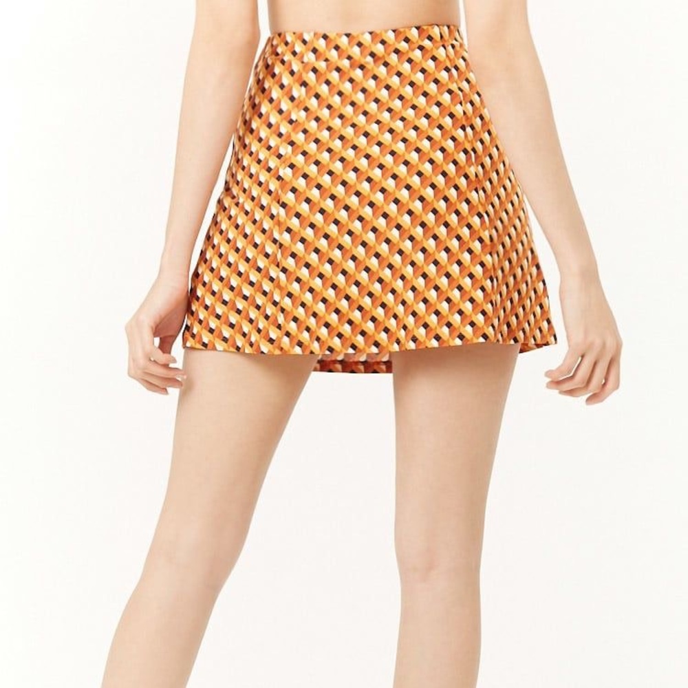 Orange Retro Geo Print Mini Skirt - Picture 10 of 10